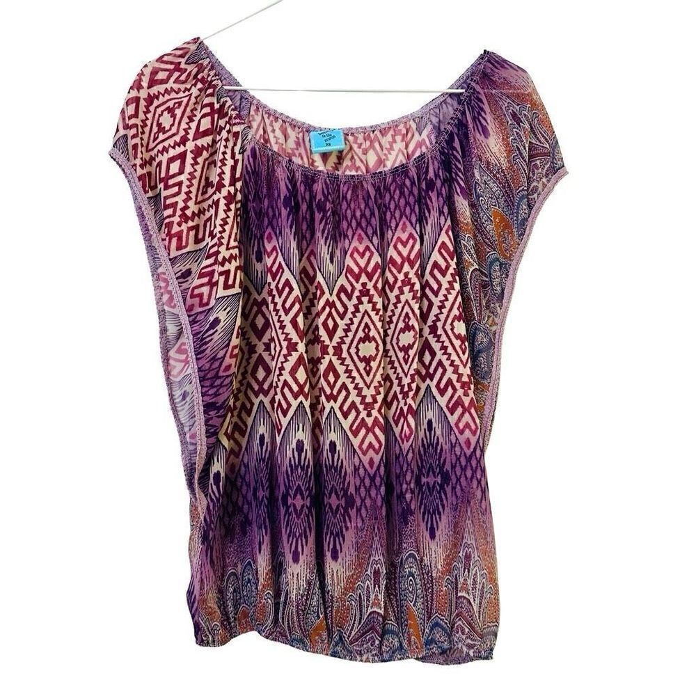 HIP Happening In The Present Boho Aztec Dolman Sleeve Blouse Purple XS